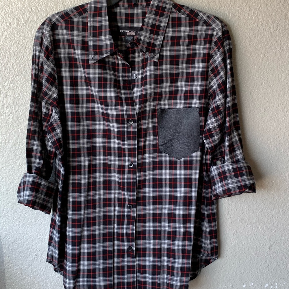 Plaid & leather top